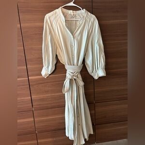 Light blue/ like washed light weight denimButton-Front Midi Dress with Tie